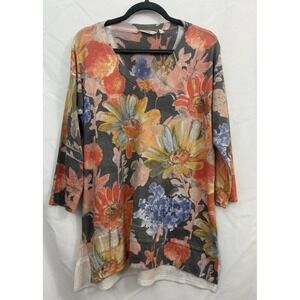 Soft Surroundings Floral  Tunic  Sweater‎ Womens Medium  Pullover V Neck